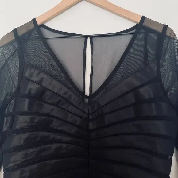 Vintage Dressbarn Women's Black Ribbed 90s Goth V-neck Corset Style Blouse sz 10 - Picture 2 of 13